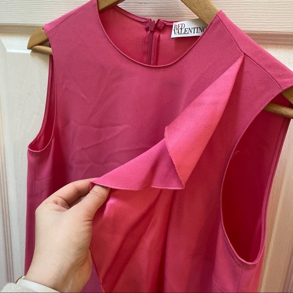 Red Valentino Pink Envers Sleeveless Crepe Ruffle Shift Dress EU 42 $1998 - Picture 7 of 12